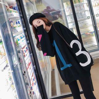 Lettering Loose-fit Sweater Black - One Size