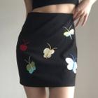 Butterfly Embroidered Mini Pencil Skirt