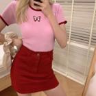 Short-sleeve Knit Top / Mini Fitted Skirt