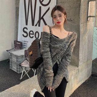 Off-shoulder Wrapped Sweater Gray - One Size