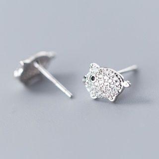 925 Sterling Silver Rhinestone Pig Earring