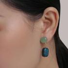 Sterling Silver Gem Stone Drop Earring 1 Pair - Gold & Blue & Light Green - One Size