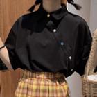 Button Detail Short-sleeve Polo Shirt Black - One Size