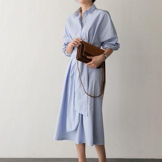 Hidden-button Tie-waist Shirtdress