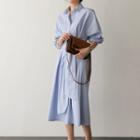 Hidden-button Tie-waist Shirtdress