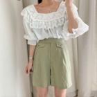 3/4-sleeve Lace Ruffle Blouse White - One Size