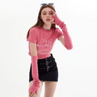 Retro Design Short-sleeve Top With Long Gloves