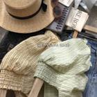 Square-neck Plaid Two Tone Pleated Blouse