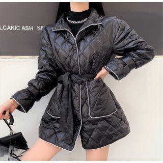 Contrast Trim Quilted Button Up Jacket Black - One Size