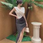 Sleeveless Crop Top / Irregular Midi Pencil Skirt