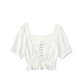 Lace Up Short-sleeve Blouse White - One Size