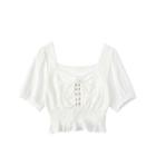 Lace Up Short-sleeve Blouse White - One Size