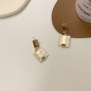 Square Resin Alloy Dangle Earring 1 Pair - S925 Silver - Gold - One Size