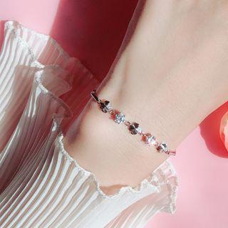 925 Sterling Silver Rhinestone Clover Bracelet Silver - One Size