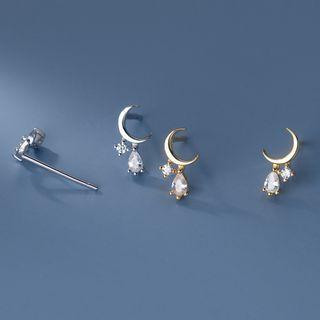 Moon Sterling Silver Rhinestone Drop Earring