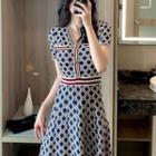 Short-sleeve Argyle Print Knit Dress