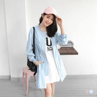 Drawstring Long Bomber Jacket