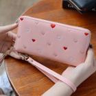 Faux Leather Heart Embroidered Long Wallet