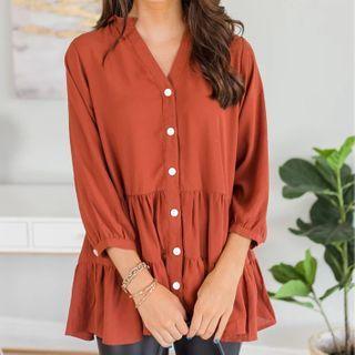 3/4-sleeve Ruched Chiffon Blouse