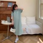 Lettering Elbow-sleeve Midi T-shirt Dress / Scarf
