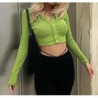 Long-sleeve Ribbed Crop Polo Shirt