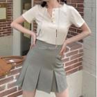 Short-sleeve Henley Top / Plain Mini Skirt