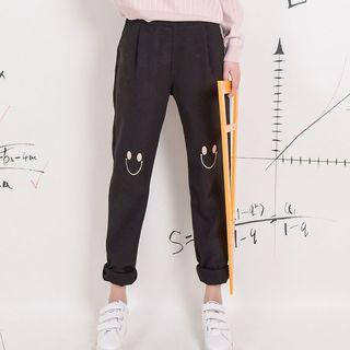 Smiley Face Embroidered Woolen Pants