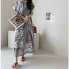 Cuffed-sleeve Patterned Dress Patterned - One Size