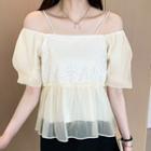 Cold-shoulder Ruffle Blouse Almond - One Size
