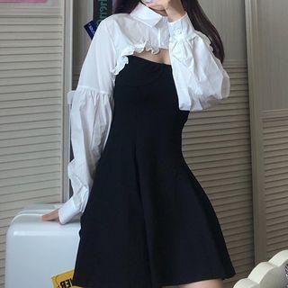 Ruffled Puff-sleeve Blouse / Sleeveless A-line Dress