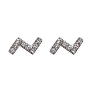 Zigzag Rhinestone Sterling Silver Earring Lightning Earring - Silver - One Size