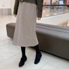 Slit-hem H-line Wool Blend Skirt Cocoa - One Size