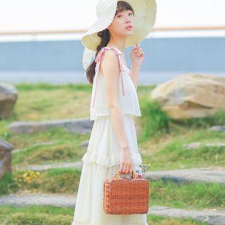 Ribbon Detail Strappy Midi Chiffon Dress