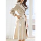 Button-back Pleated Trench Coat With Belt