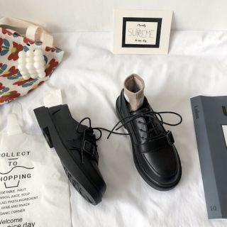 Buckled Faux Leather Lace-up Shoes