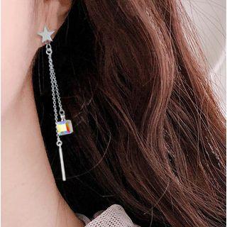 Cubic Rhinestone Star & Bar Dangle Earring Stud Earring - Silver - One Size
