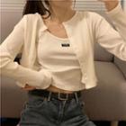 Round-neck Cropped Camisole Top / Long-sleeve Cardigan