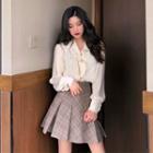 Ruffle Collar Long-sleeve Blouse As Shown In Figure - One Size