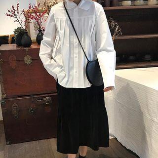 Long-sleeve Pleated Shirt / Midi A-line Skirt