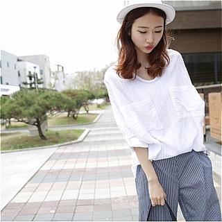 V-neck Pocket-detail Top