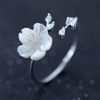 925 Sterling Silver Rhinestone Flower Open Ring As Shown In Figure - One Size