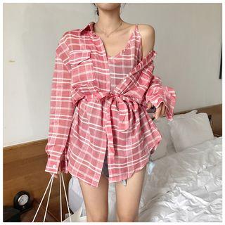 Set: Plaid Shirt + Camisole Top As Shown In Figure - One Size
