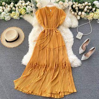 Cap-sleeve Frill Trim Maxi Dress