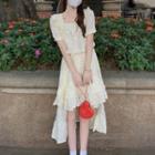 Short-sleeve Square Neck Cropped Blouse / Asymmetrical A-line Skirt