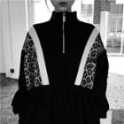 Leopard Print Paneled Zip Placket Midi Sweatshirt Dress As Shown In Figure - One Size