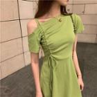 Off-shoulder Short-sleeve Drawstring Dress