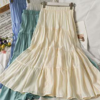 Elastic-waist Plain Midi Skirt In 6 Colors