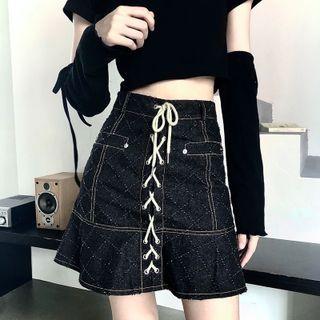 Lace-up Quilted Mini Mermaid Fitted Skirt