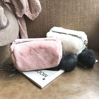 Pom Pom Detail Furry Chain Strap Shoulder Bag