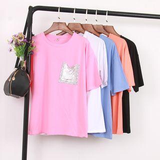 Sequined Pocket Detail Short-sleeve T-shirt